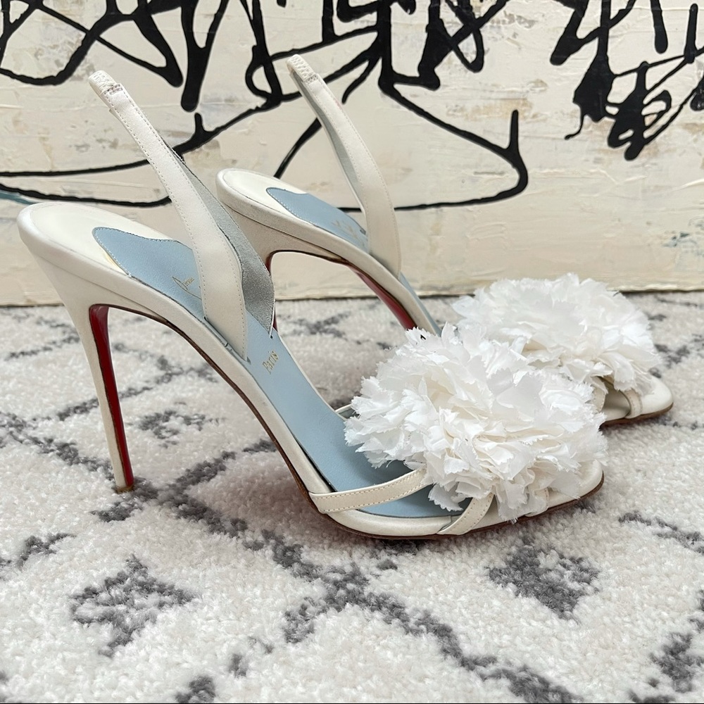 LOUBOUTIN White Flower Heels with strap